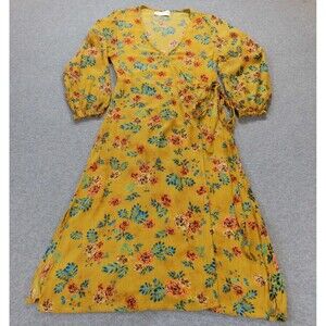 Faithfull Anthropologie Dress Small 4 Yellow Floral Flower Wrap VNeck Maxi Sash